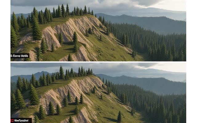 山腹の侵食を制御するためにプレイヤーが木を植えているゲーム画面。3Dグラフィック